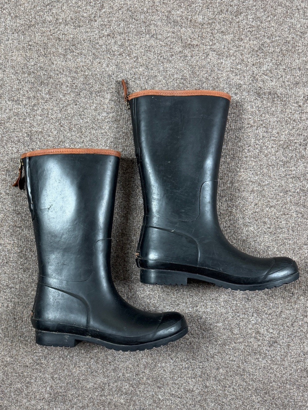 Sperry Black Calf Length Tall Waterproof Rain Boots Women’s 8 Leather Trim Y2K - Picture 9 of 11